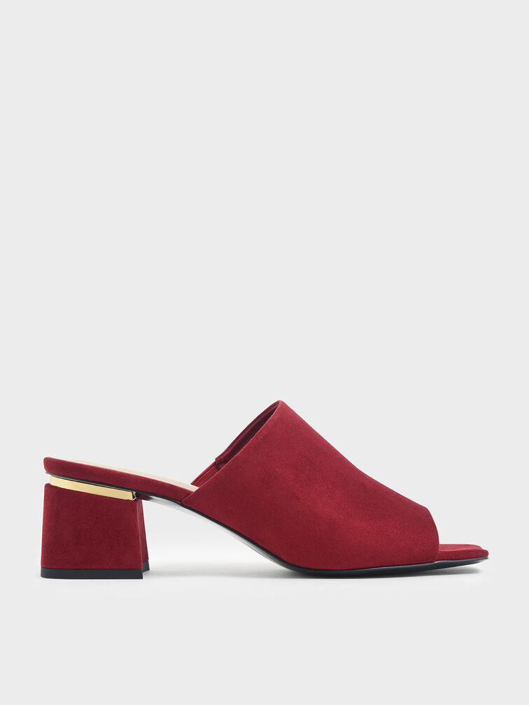 Block Heel Textured Slide Sandals, Red, hi-res