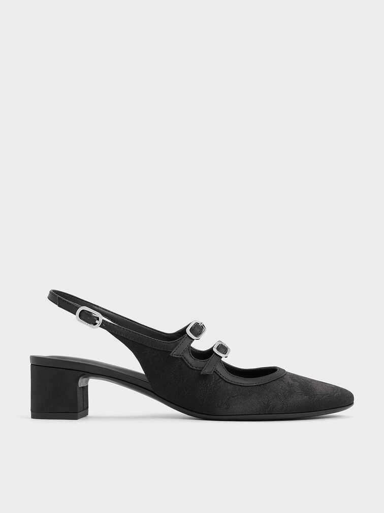 Clementine Recycled Polyester Mary Jane Pumps, Black Textured, hi-res
