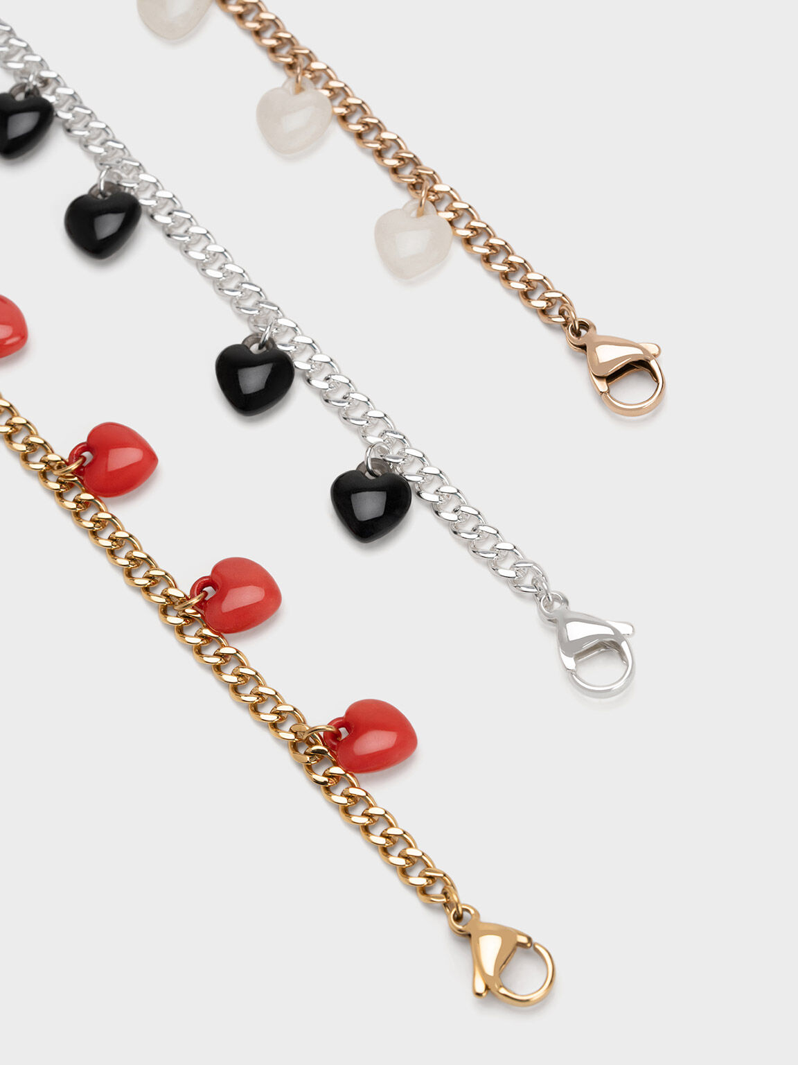 Heart Motif Chain-Link Bracelet, Red, hi-res
