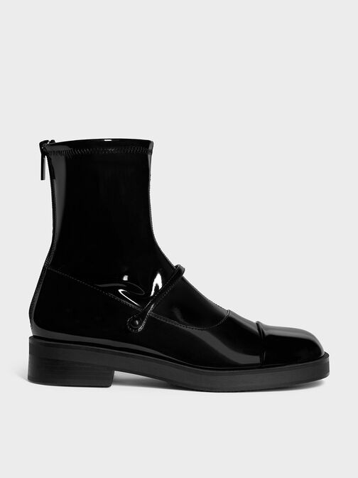 Front-Strap Ankle Boots, Black Box, hi-res