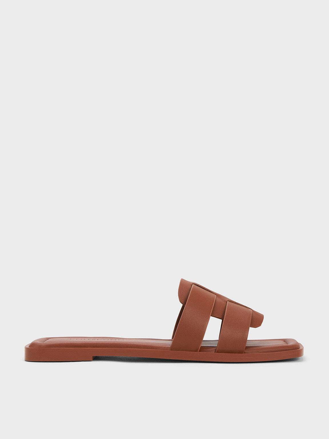 Interwoven Leather Slide Sandals, Dark Brown, hi-res