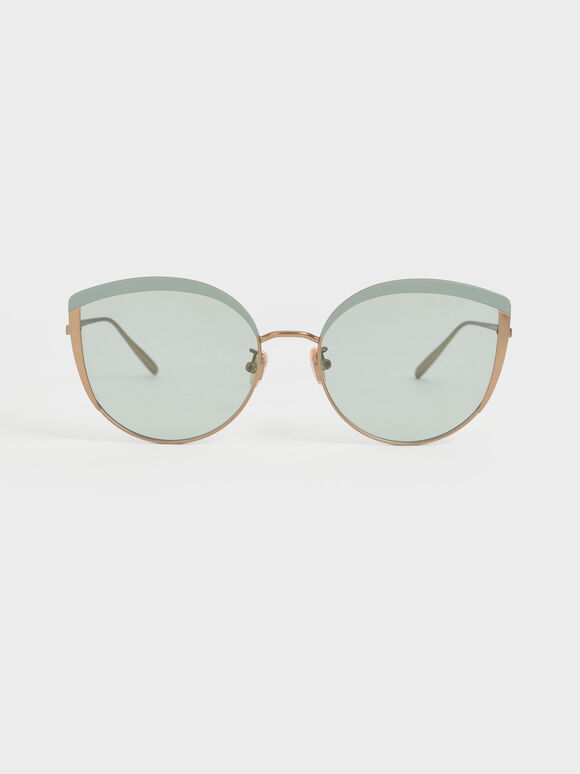 Thin Metal Frame Cat-Eye Sunglasses, Green, hi-res