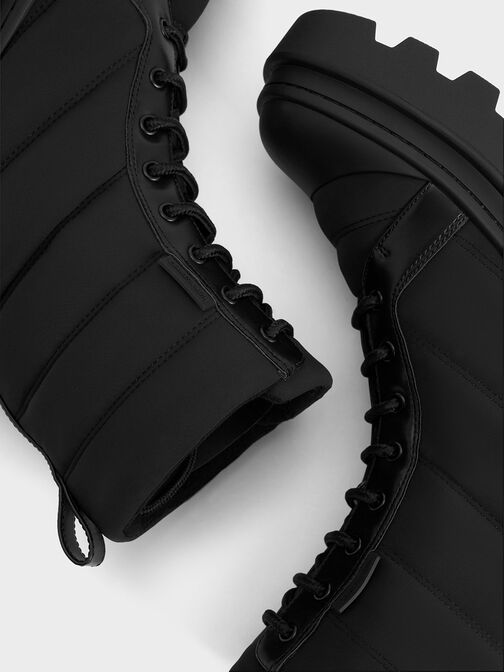 Botas acolchadas de nylon con suela estriada, Negro texturizado, hi-res
