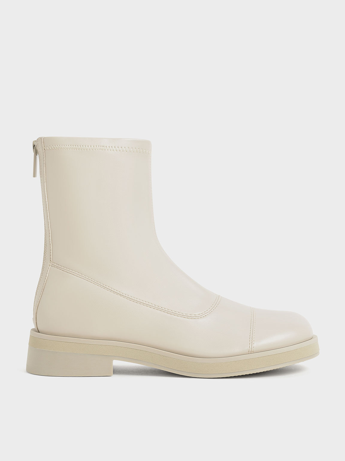 Round Toe Zip-Up Ankle Boots, Chalk, hi-res