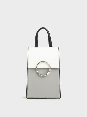 Two-Tone Ring Detail Elongated Bag, Grey, hi-res