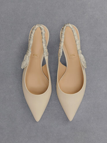 Zapatos de tacón destalonados de cuero efecto arrugado con estampado, Blanco tiza, hi-res