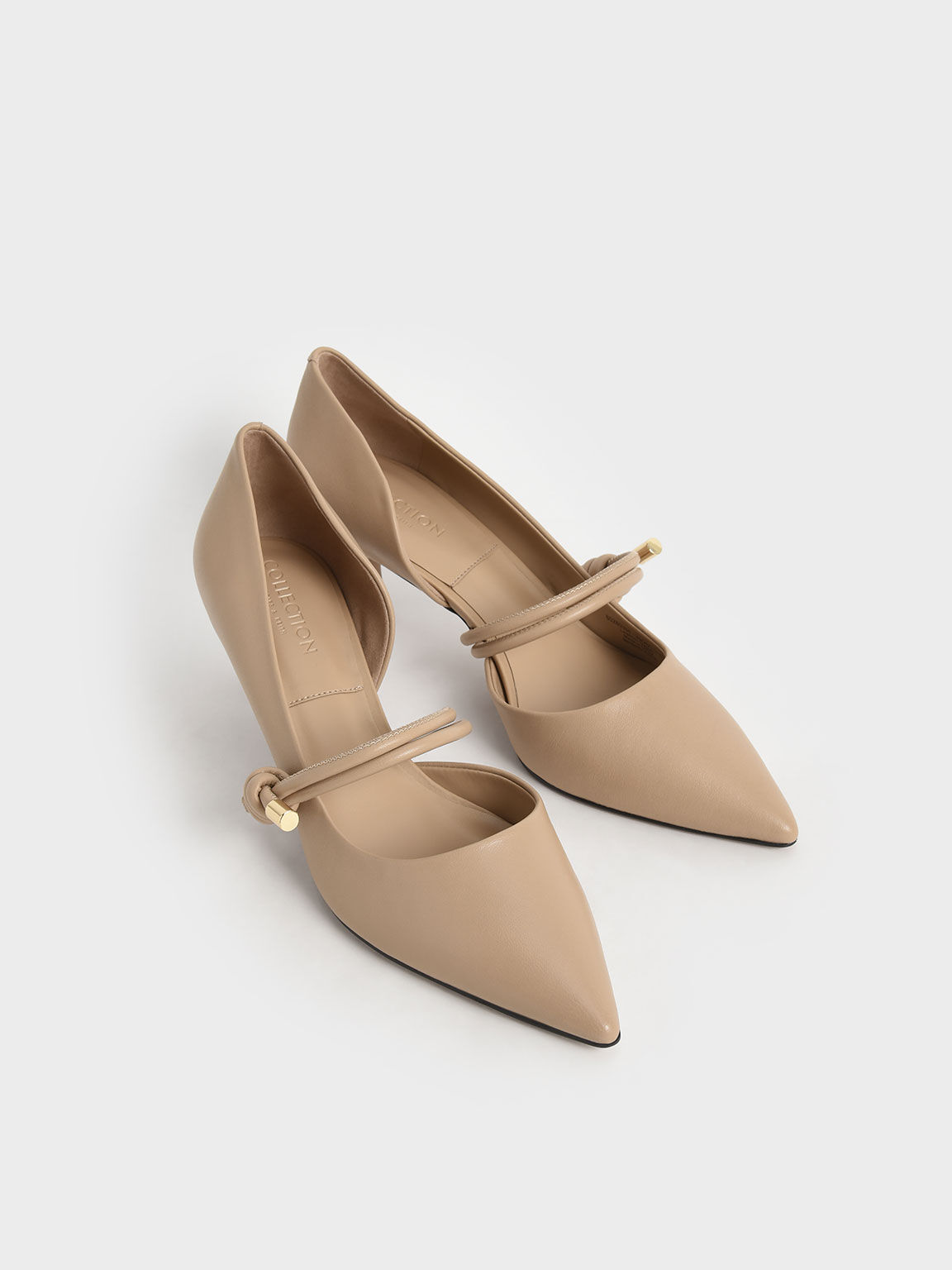 Leather Knotted-Strap Half D'Orsay Pumps, Nude, hi-res