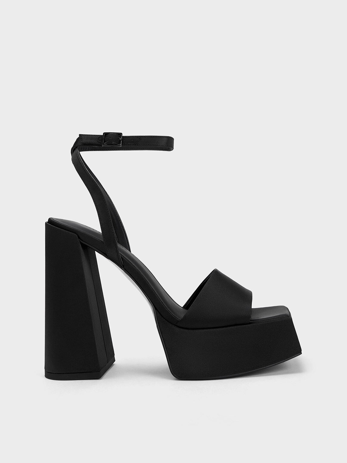 Ankle-Strap Platform Sandals, Black Textured, hi-res