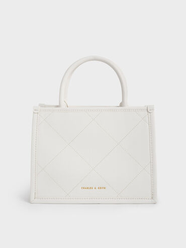Celia Quilted Double Handle Tote Bag, White, hi-res