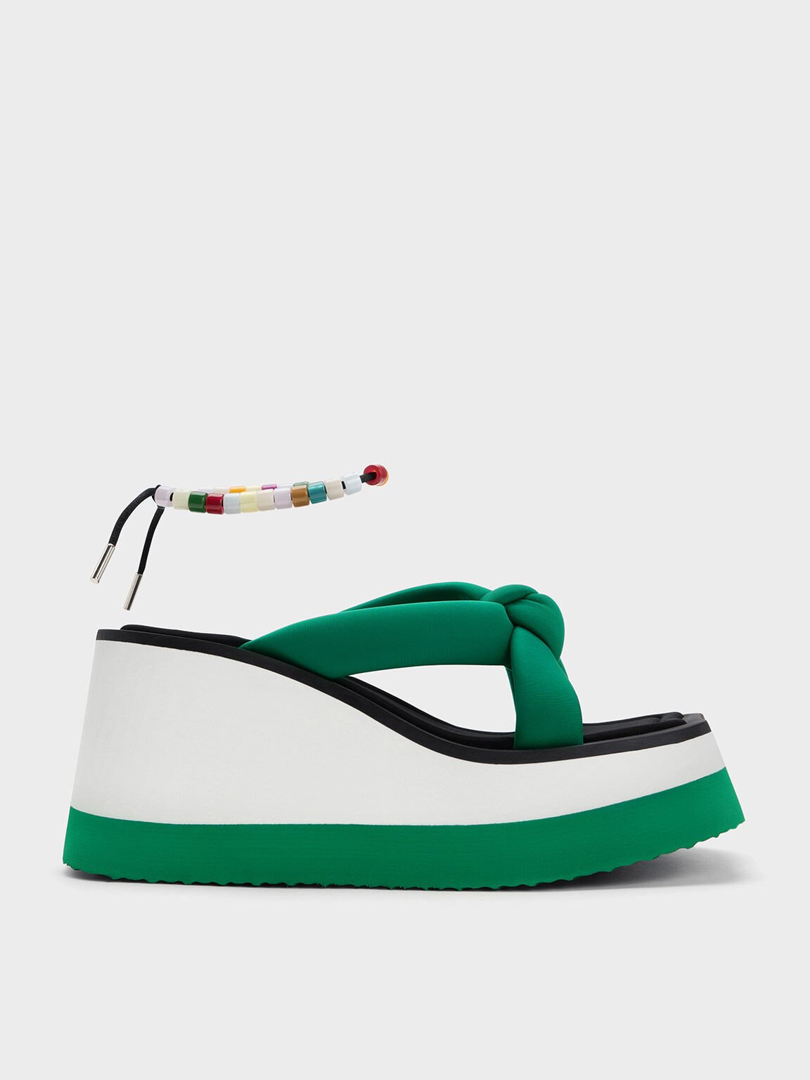 Tana Knotted Crossover Wedges, Green, hi-res