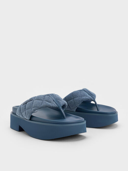 Sandalias de mezclilla con plataforma y tira V entre los dedos, Azul mezclilla, hi-res