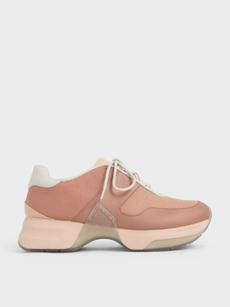 Textured Lace-Up Sneakers, Nude, hi-res