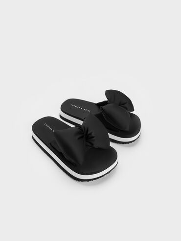 Zapatos destalonados con lazo hinchado, Negro, hi-res