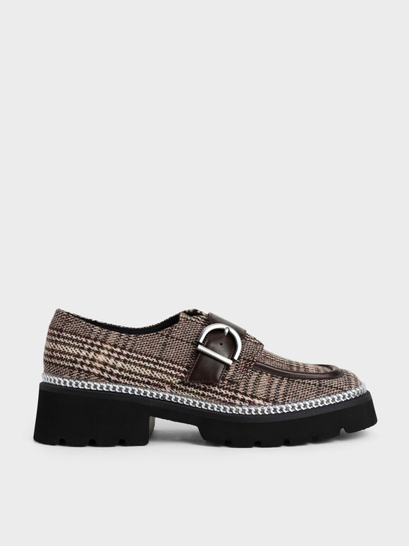 Buckled Chain-Trim Checkered Loafers, Multi, hi-res