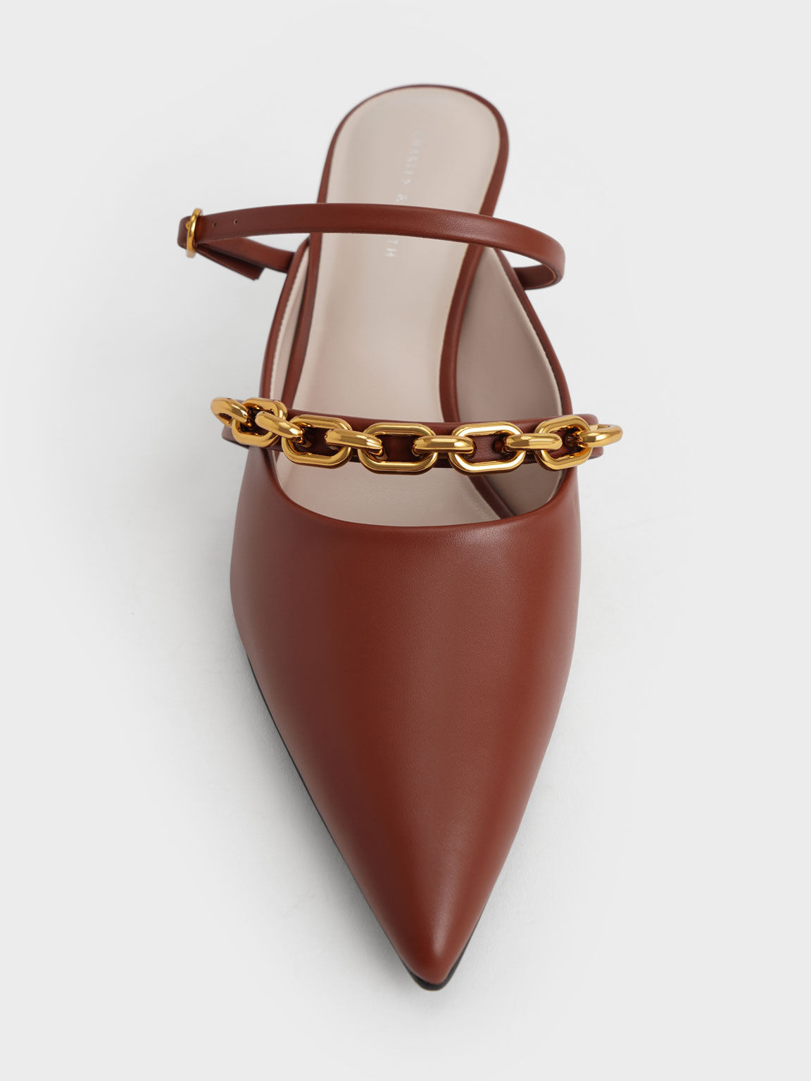 Chain-Link Trapeze Heel Mules, Brown, hi-res