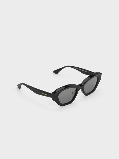 Gafas de sol cat-eye con montura geométrica de acetato reciclado, Negro, hi-res