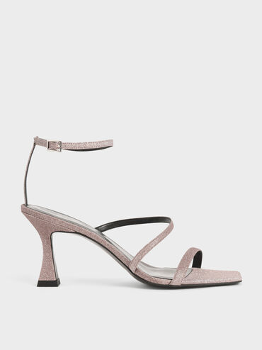 Glitter Sculptural Heel Sandals, Pink, hi-res