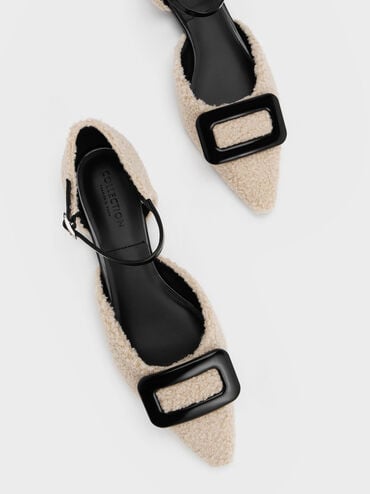 Chaussures d'Orsay en cuir et laine artificielle Rosalie, Beige, hi-res