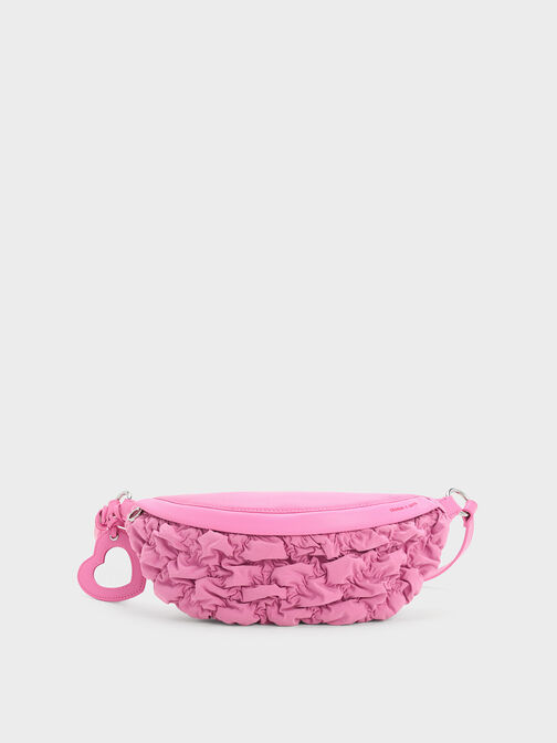 Ruched Nylon Bum Bag, Pink, hi-res
