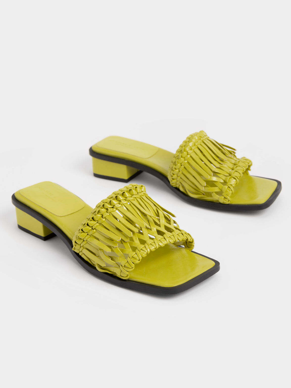 Wrinkled Patent Fringe Sandals, Lime, hi-res