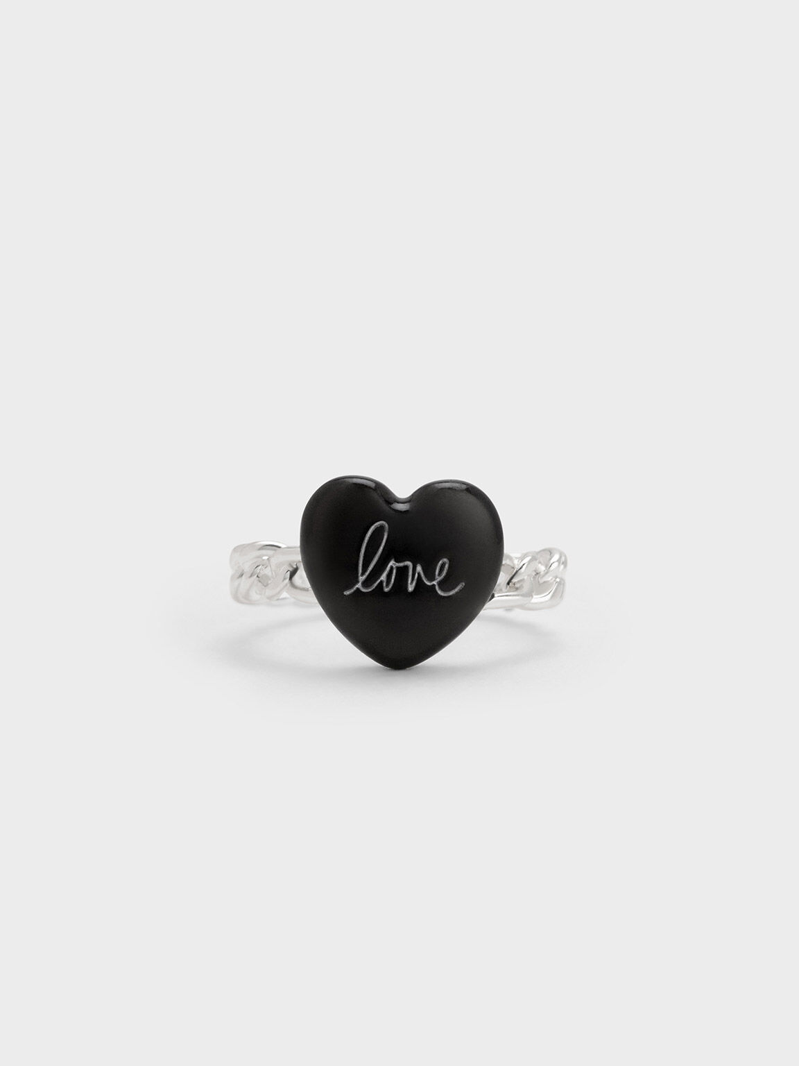 "Love" Heart Braided Ring, Black, hi-res
