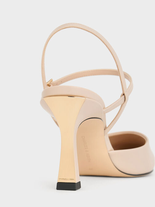 Pointed-Toe Flared Heel Pumps, Nude, hi-res