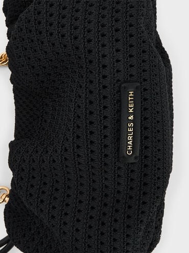 Ida Knitted Chain-Handle Clutch, Black, hi-res