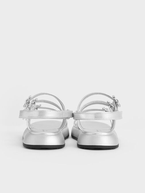 Sandalias de tiras metalizadas con adornos de corazón para niñas, Plateado, hi-res