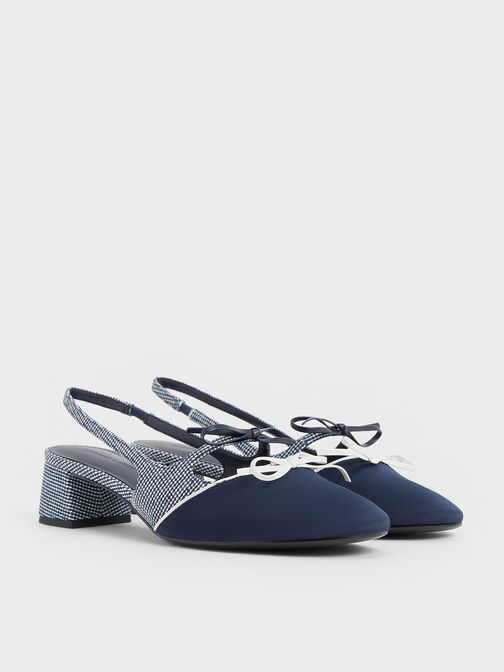 Zapatos de tacón Dorri destalonados texturizados en tos tonos con doble lazo, Azul oscuro, hi-res