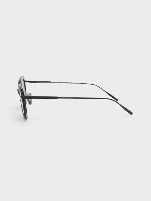 Metallic Rim Geometric-Frame Sunglasses, Black, hi-res