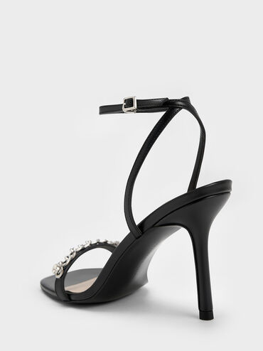 Chain-Embellished Ankle Strap Sandals, Black, hi-res