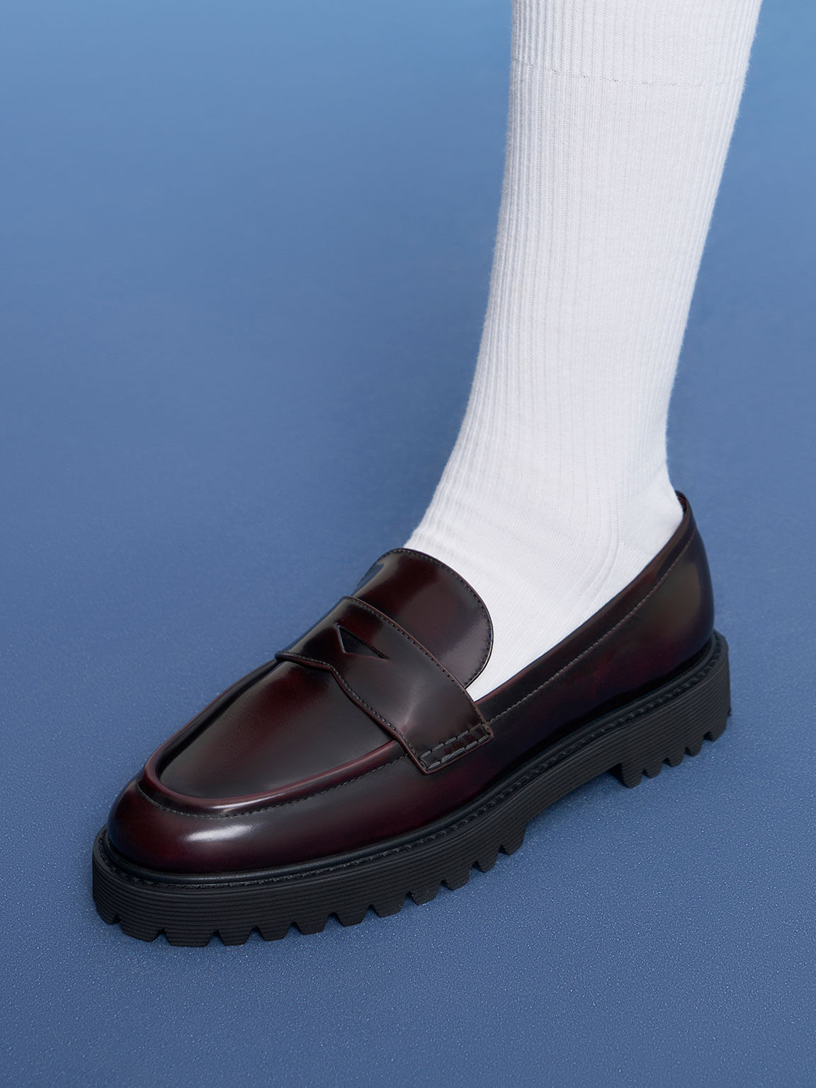 Burgundy Chunky Penny Loafers - CHARLES & KEITH CZ