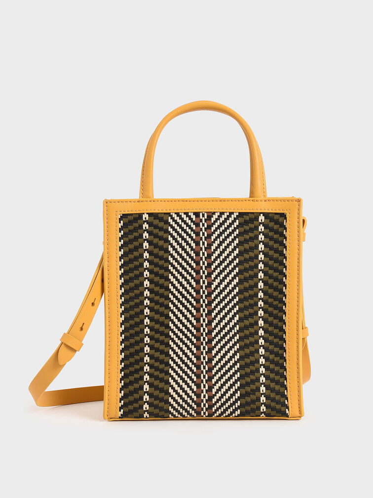 Woven Double Handle Tote Bag, Yellow, hi-res