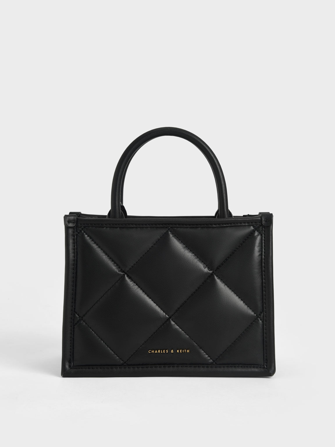 Quilted Double Handle Tote Bag, Black, hi-res