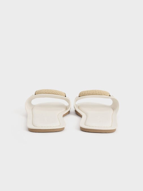 Raffia Ring Slide Sandals, White, hi-res