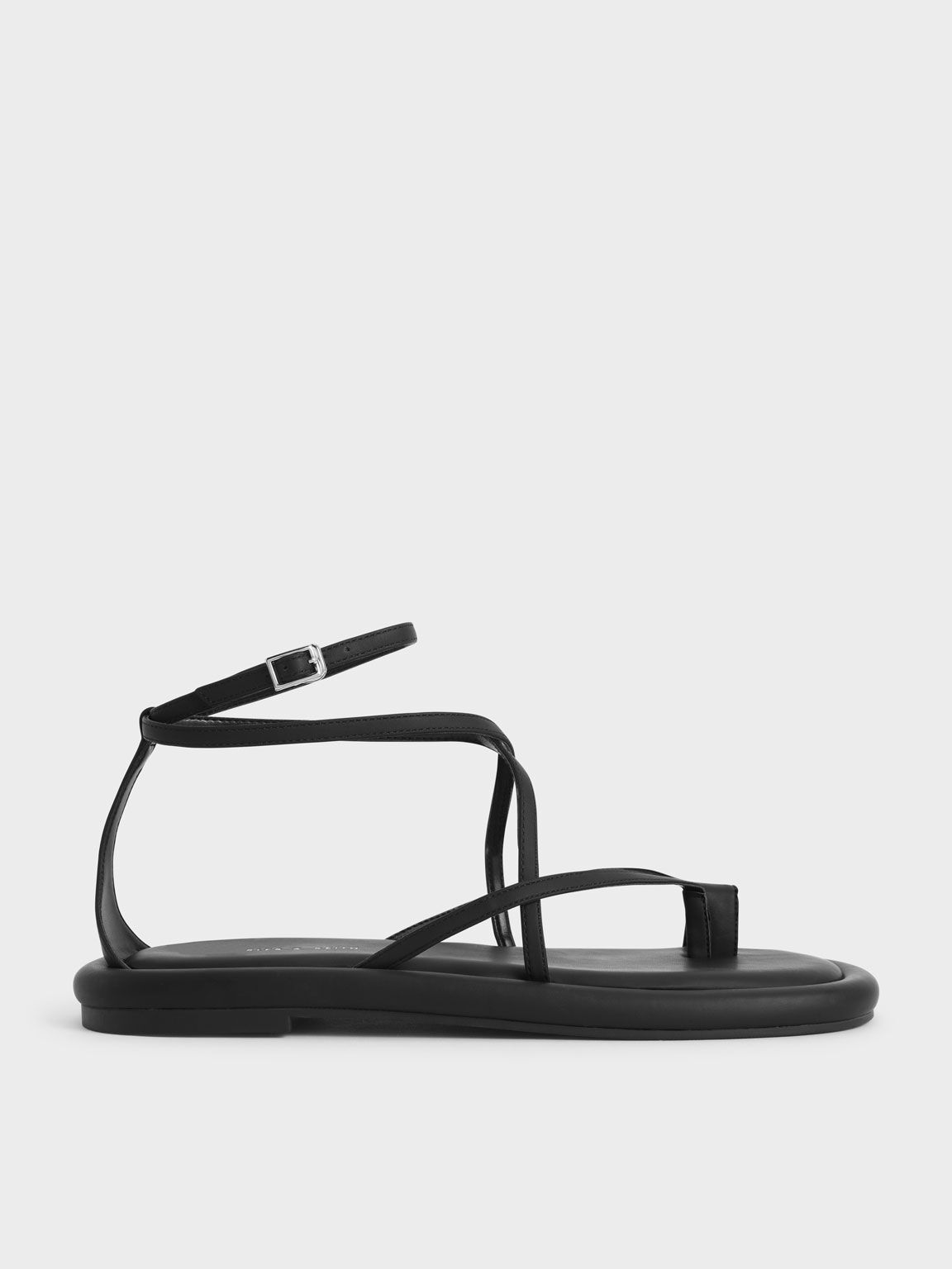 Padded Toe Loop Sandals, Black, hi-res
