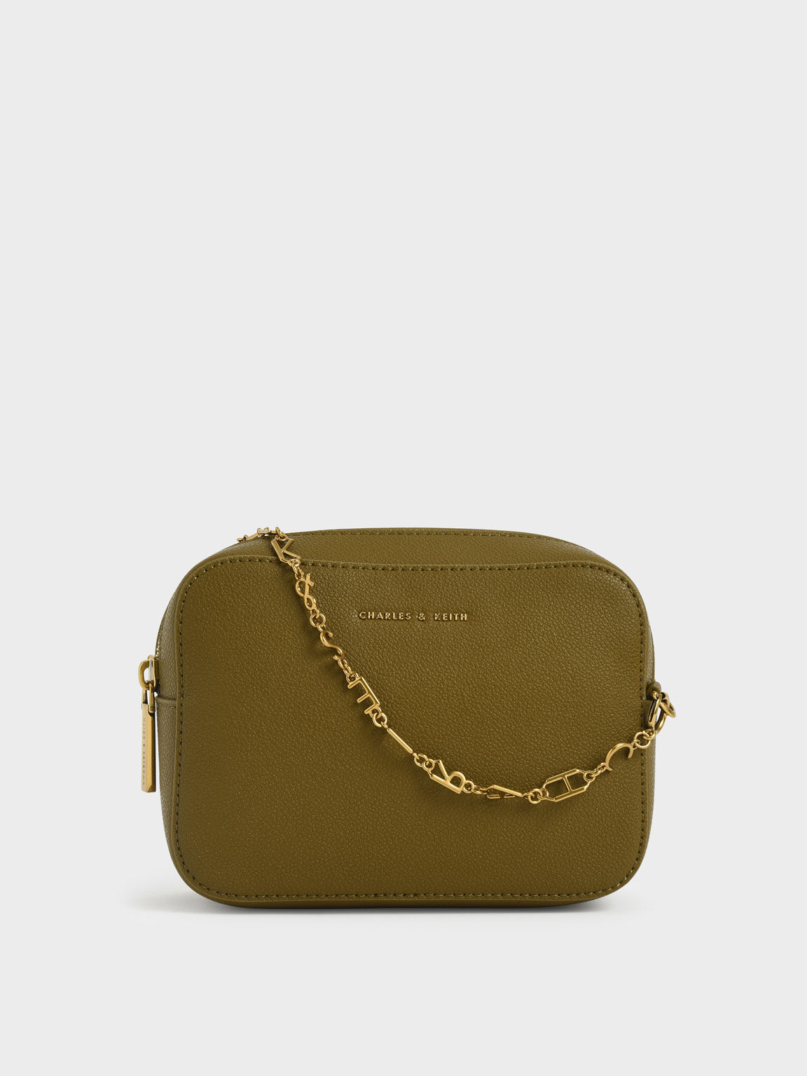Chain Link Boxy Clutch, Olive, hi-res