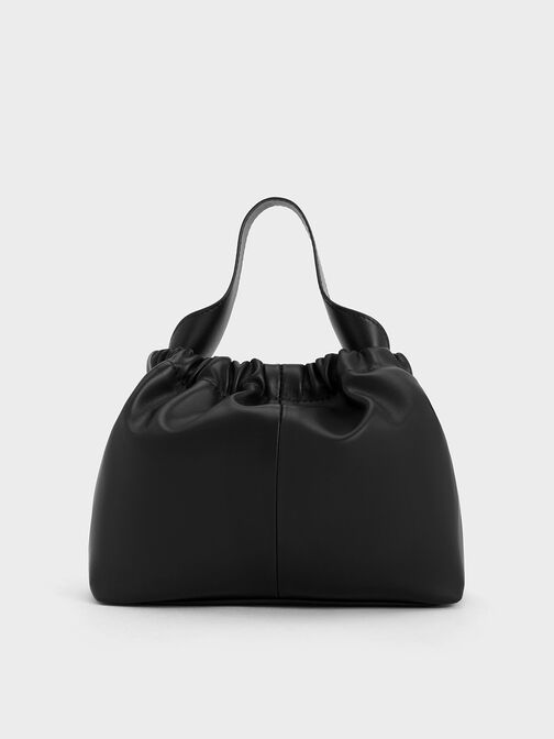 Ally Ruched Slouchy Chain-Handle Bag, Noir, hi-res