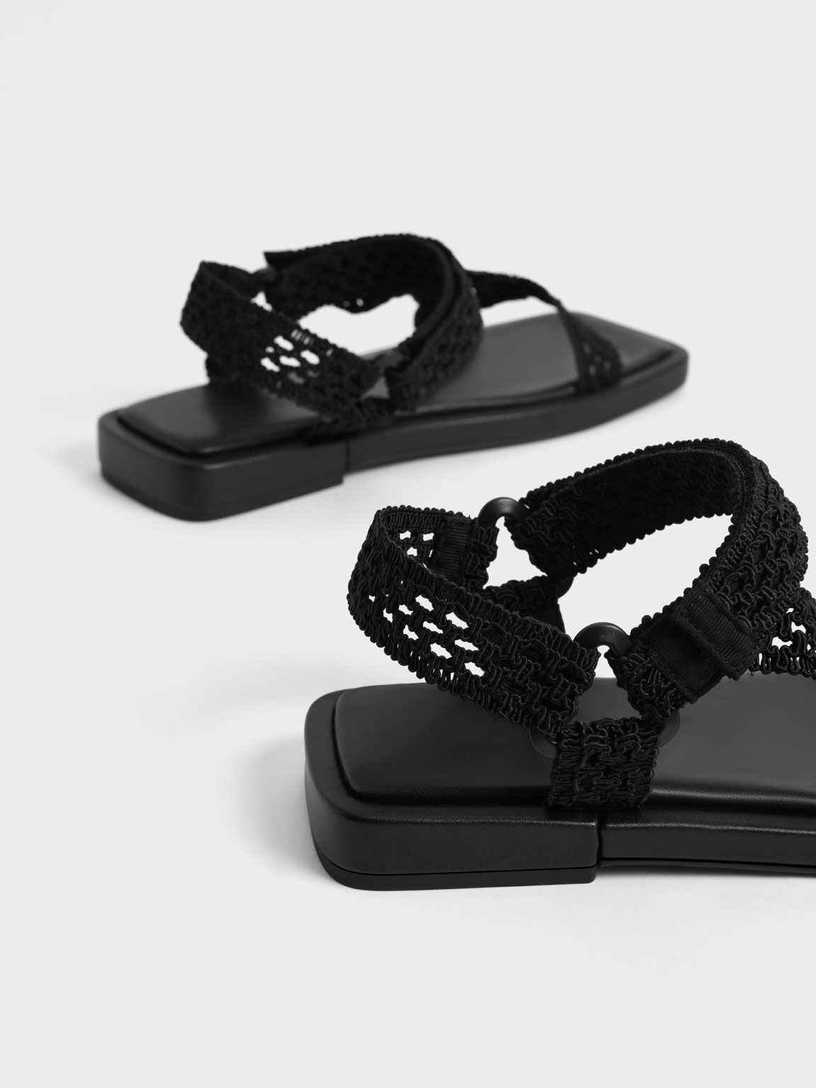 Vina Knitted Square-Toe Sandals, Black, hi-res