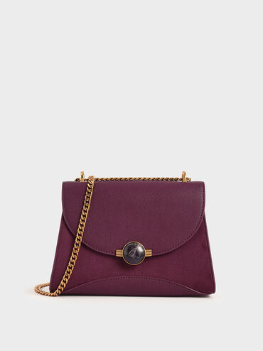 Textured Embellished Push-Lock Bag, Purple, hi-res