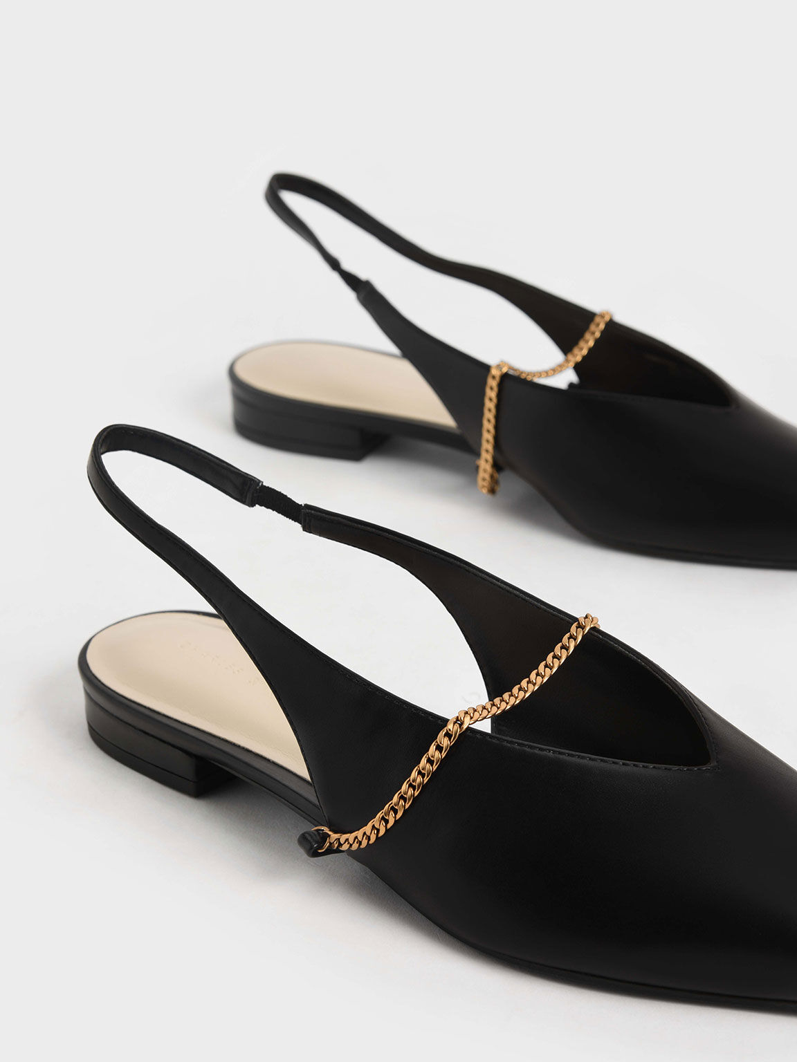 Chain-Link Slingback Ballerina Flats, Black, hi-res