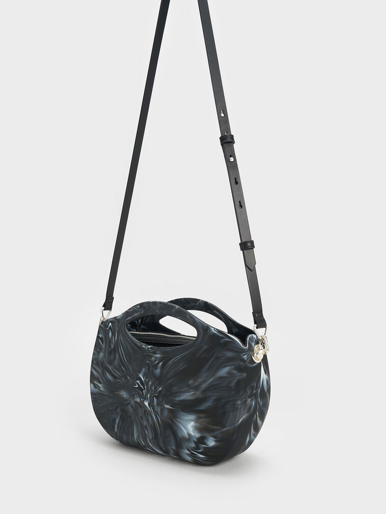 Cocoon Curved Handle Printed Bag, Black, hi-res