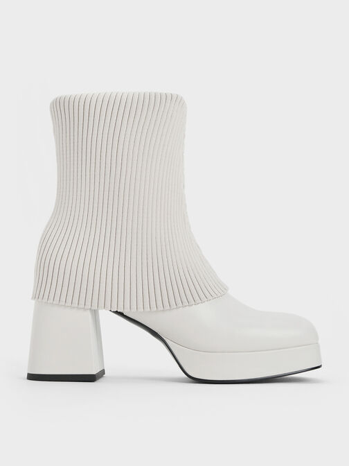 Evie Knitted-Sock Ankle Boots, White, hi-res