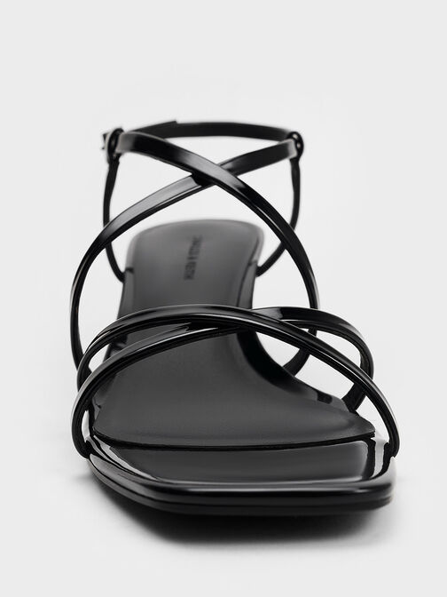 Patent Strappy Wedge Sandals, Black Patent, hi-res