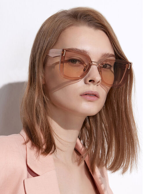 Gafas de sol geométricas estilo mariposa de acetato reciclado, Rosa, hi-res