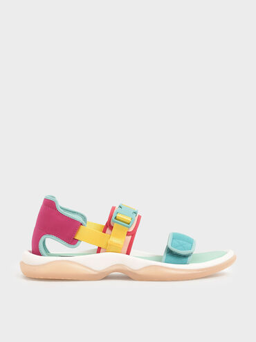 Strappy Chunky Sandals, Teal, hi-res