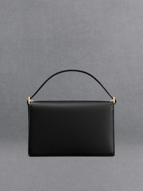 Leather & Canvas Monogram Shoulder Bag, Black, hi-res