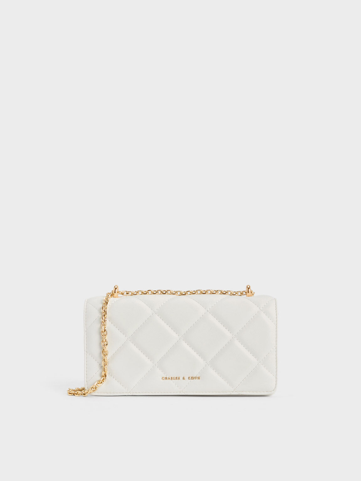 Paffuto Chain Handle Quilted Long Wallet, White, hi-res