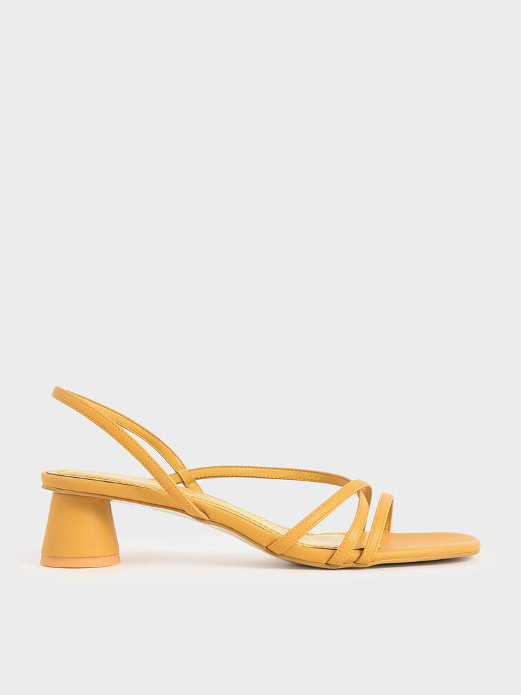 Strappy Cylindrical Heel Sandals, Yellow, hi-res