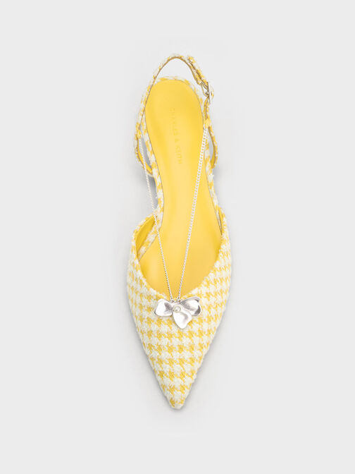 Houndstooth Flower-Accent Chain-Link Slingback Flats, Yellow, hi-res